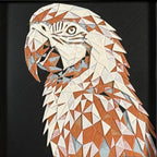 Parrot in Heritage color palette, framed geometric layered art by WTX3D.