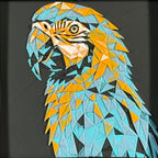 Parrot in Teal Orange color palette, framed geometric layered art by WTX3D.