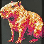 Geometric capybara in Royal Gold color palette, framed layered 3D art by WTX3D.