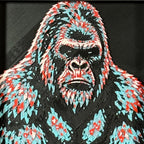 Geometric gorilla layered art in Crimson Ice palette in a black frame