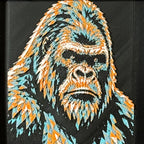 Geometric gorilla layered art in Teal Orange palette in a black frame