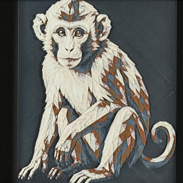 Geometric monkey layered art in Heritage palette in a black frame