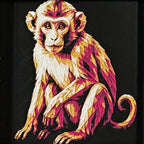 Geometric monkey layered art in Royal Gold palette in a black frame