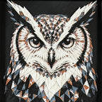 Geometric owl layered art in Heritage palette in a black frame
