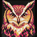 Geometric owl layered art in Royal Gold palette in a black frame