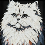 Geometric Persian cat layered art in Heritage palette in a black frame