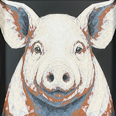 Geometric pig layered art in Heritage palette in a black frame