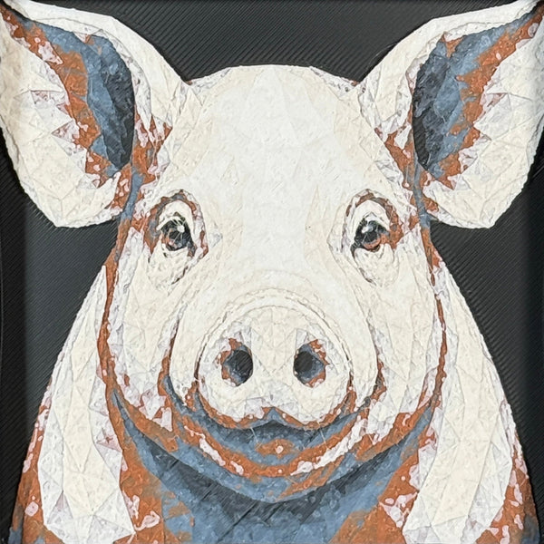 Geometric pig layered art in Heritage palette in a black frame