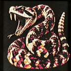 Geometric rattlesnake layered art in Royal Gold palette in a black frame