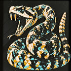 Geometric rattlesnake  layered art in Crimson Ice palette in a black frame