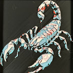Geometric scorpion layered art in Crimson Ice palette in a black frame