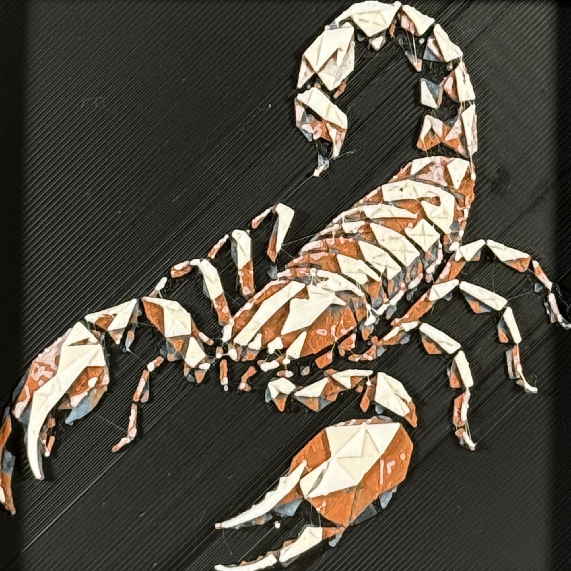 Geometric scorpion layered art in Heritage palette in a black frame