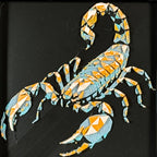 Geometric scorpion layered art in Teal Orange palette in a black frame