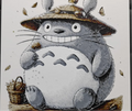 Framed 3D layered art piece featuring a detailed illustration of a large, round gray forest creature wearing a small straw hat, set against a light textured background.