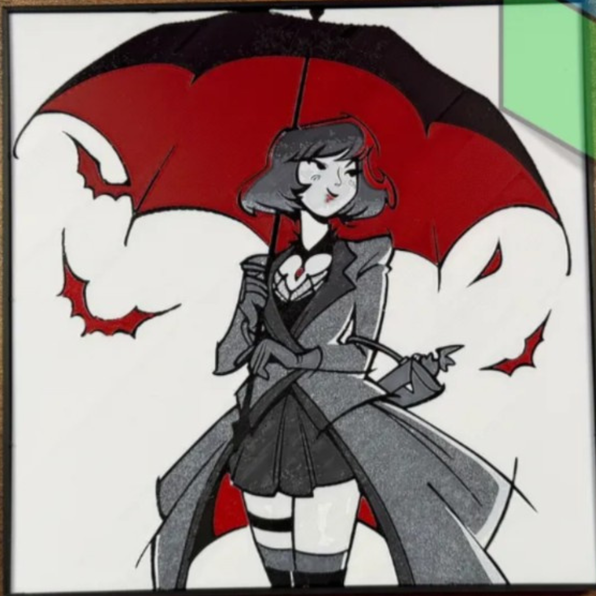 Crimson Umbrella Vampire Girl Framed 3D Layered Art