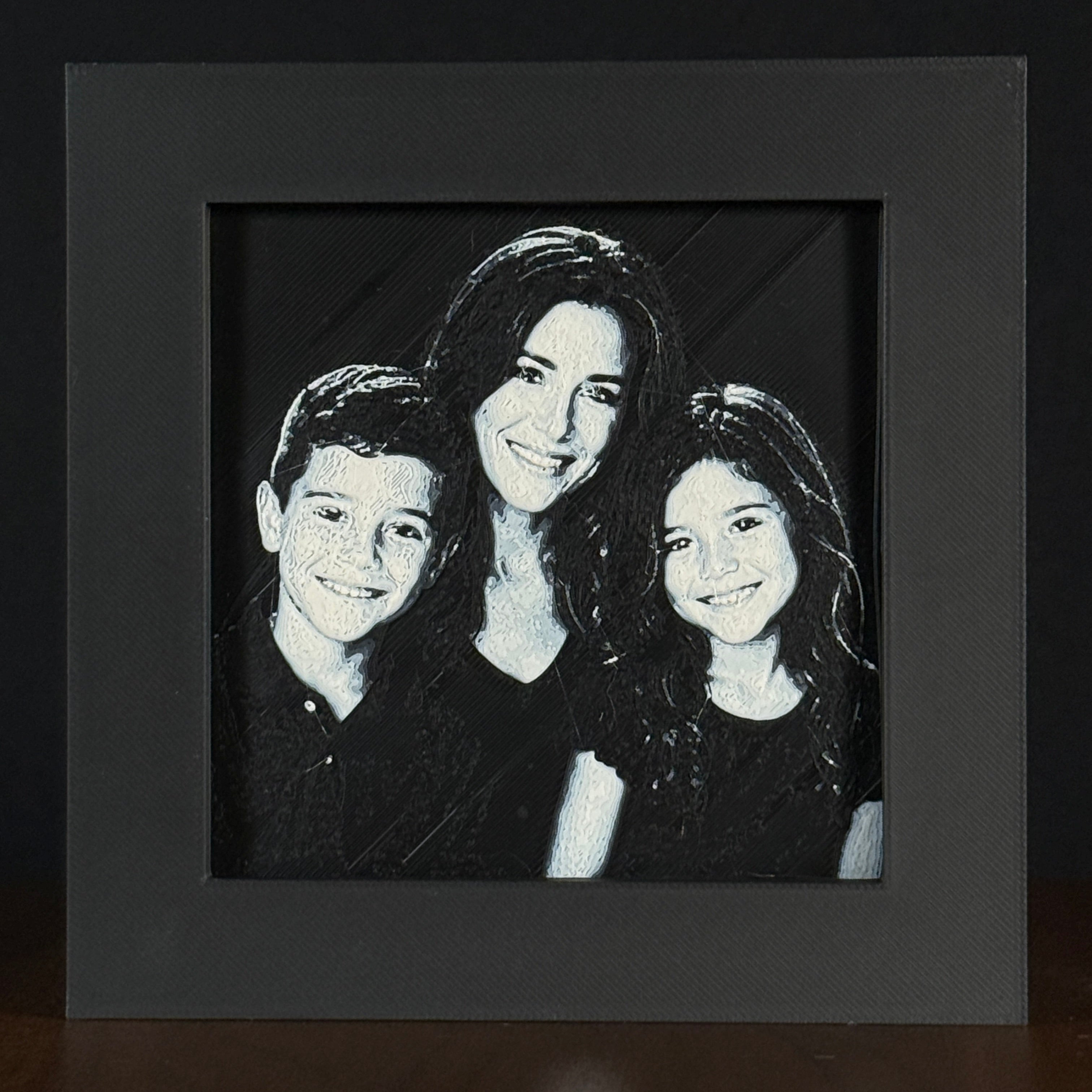 Family portrait in Grayscale color palette, framed custom photo art by WTX3D.