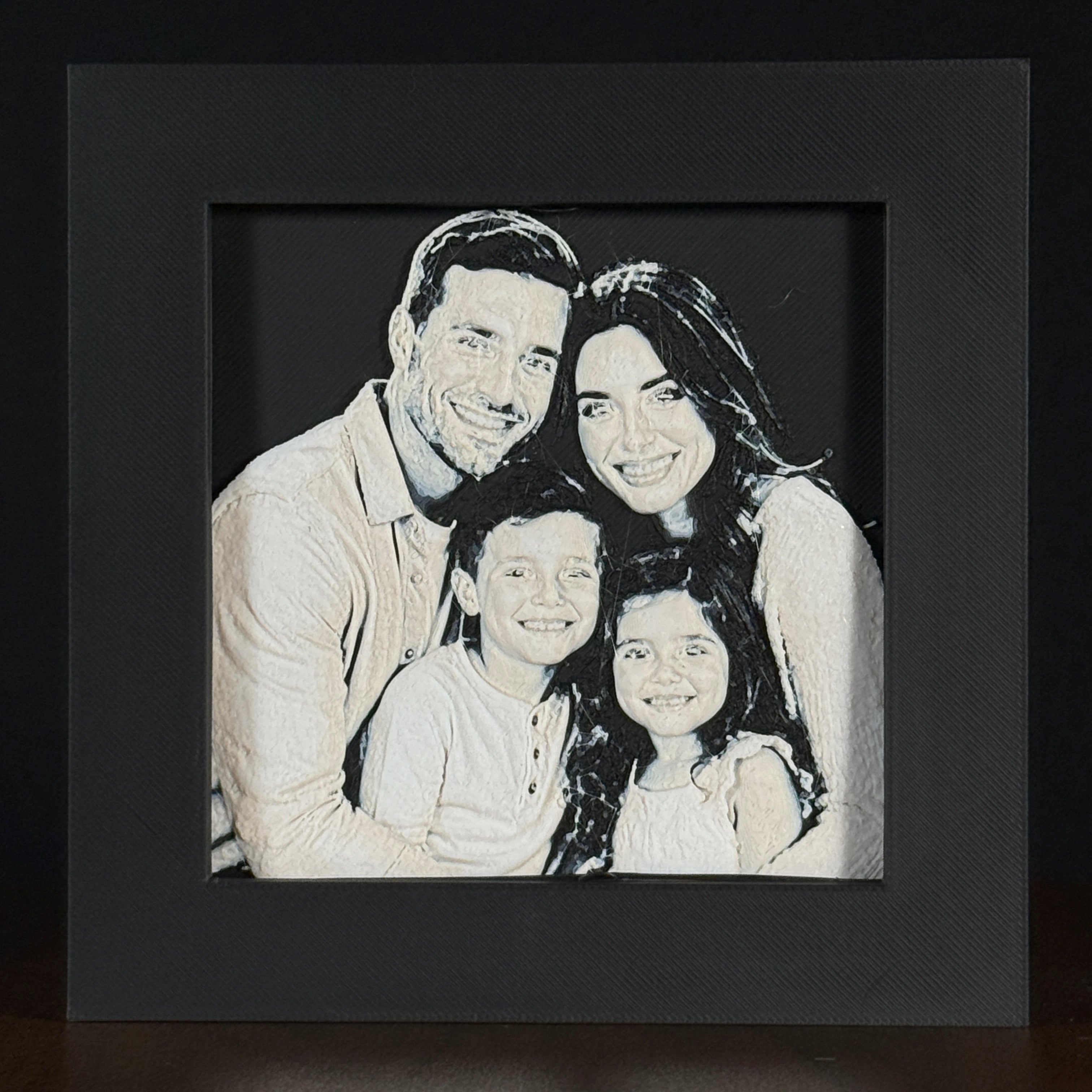 Family portrait in Grayscale color palette, framed custom photo art by WTX3D.