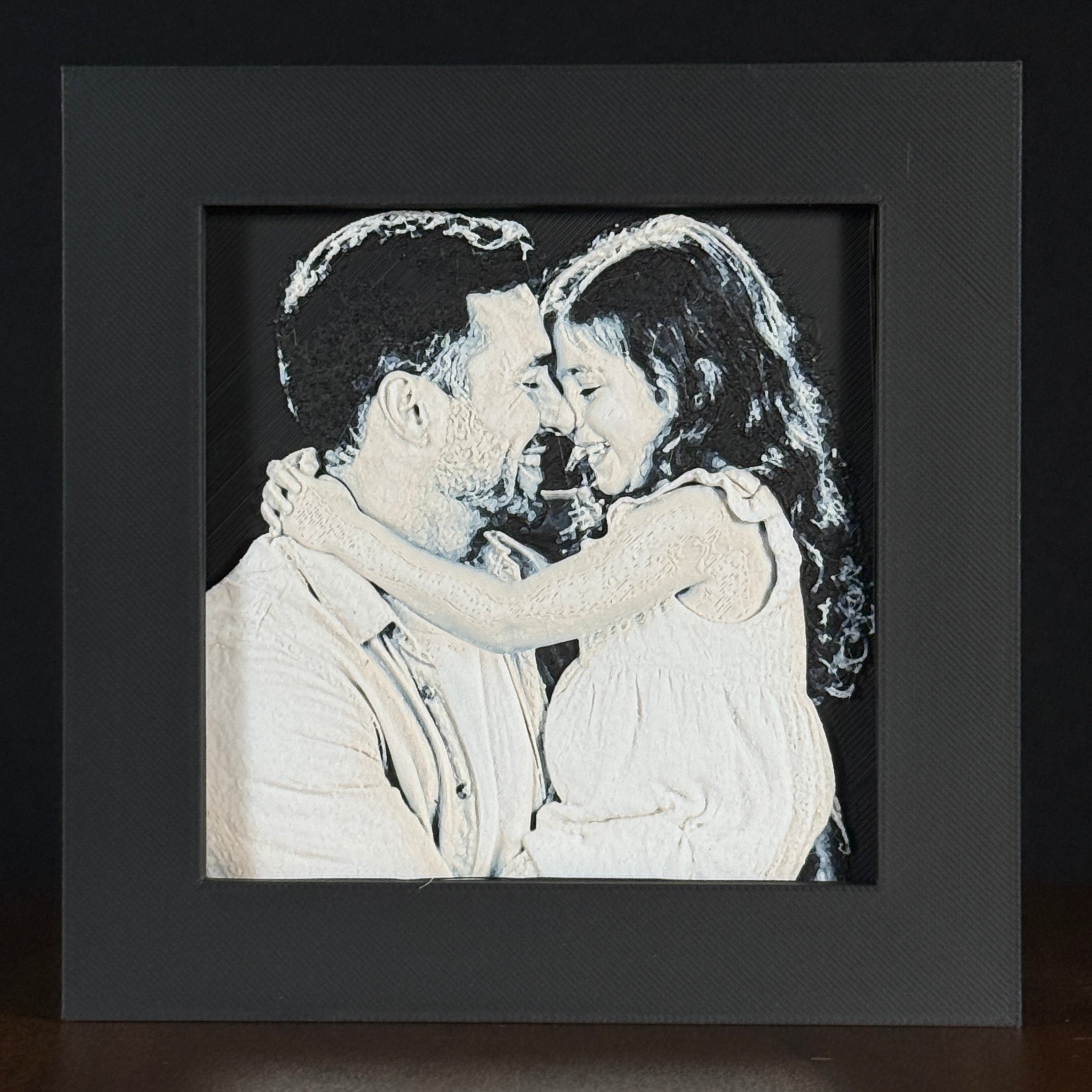 Father and daughter portrait in Grayscale color palette, framed custom photo art by WTX3D.