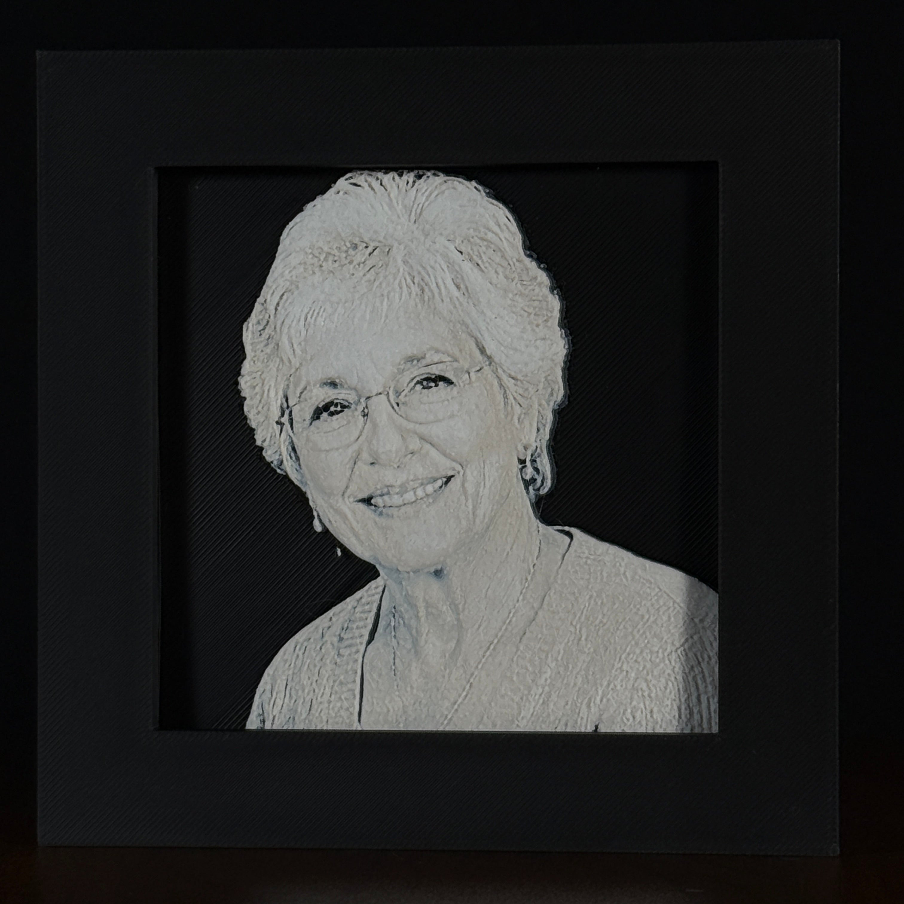 Grandmother portrait in Grayscale color palette, framed custom photo art by WTX3D.