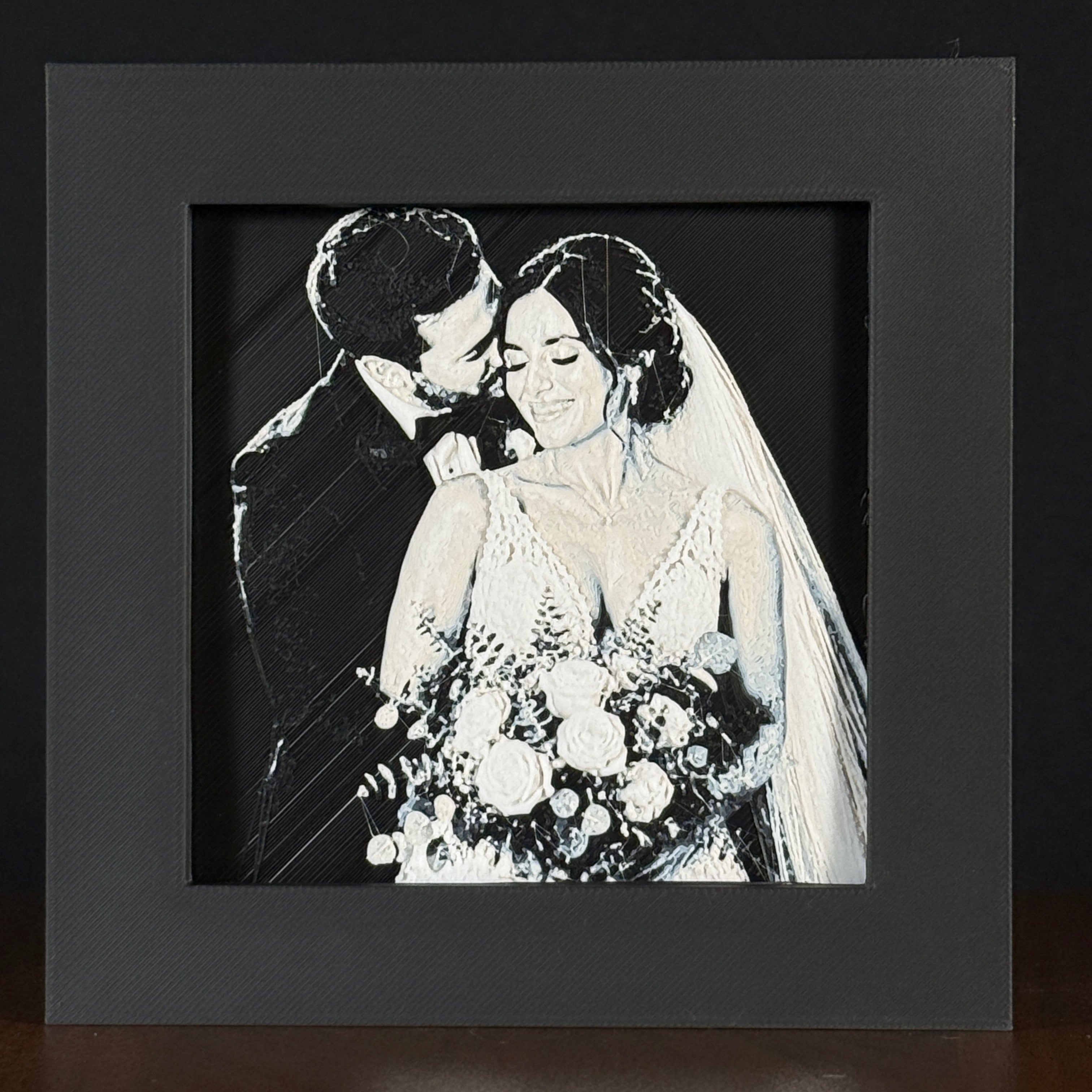 Wedding portrait in Grayscale color palette, framed custom photo art by WTX3D.