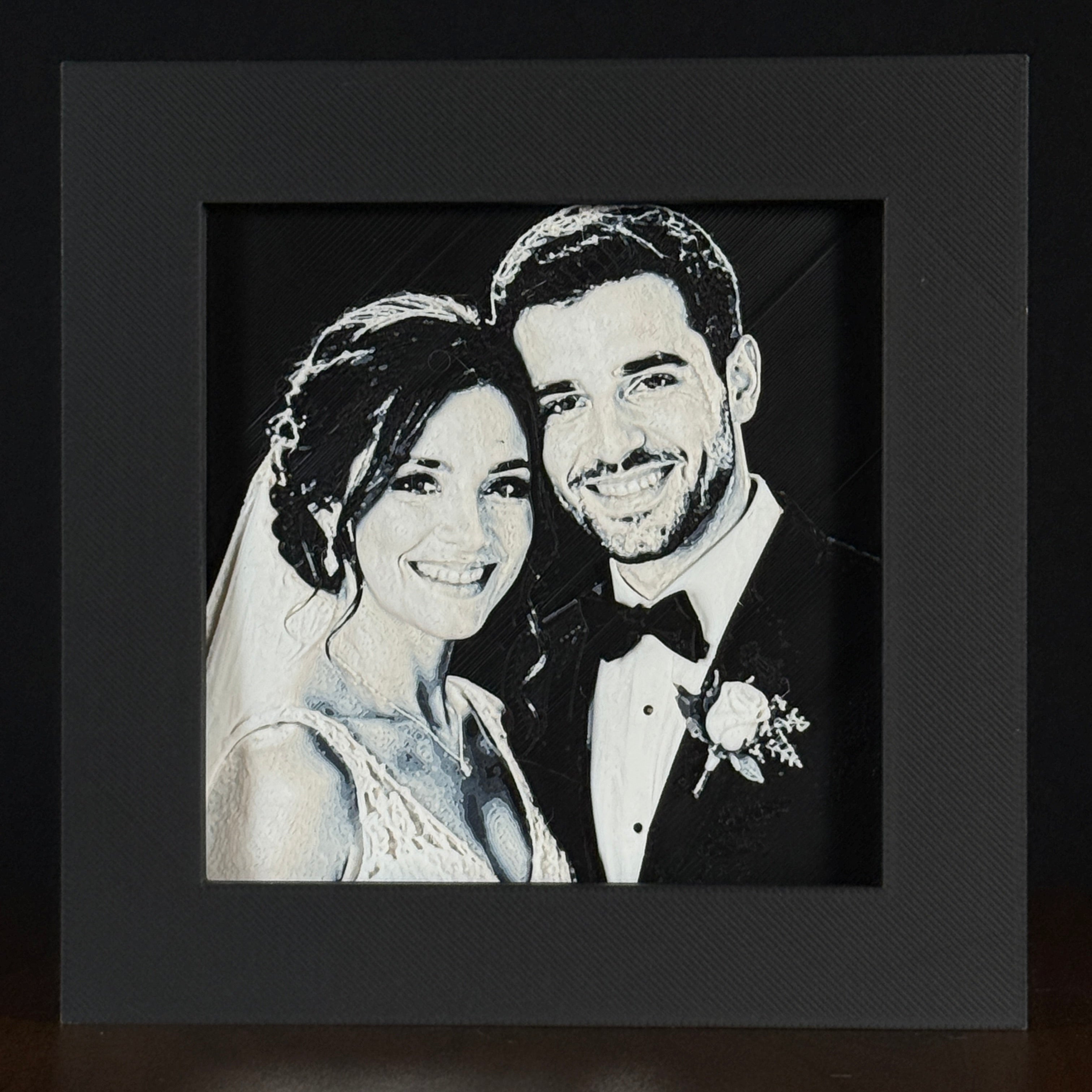 Wedding portrait in Grayscale color palette, framed custom photo art by WTX3D.