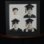 Graduation custom photo four-panel framed 3D layered art showing one student from kindergarten through high school graduation, made from family photographs by WTx3D
