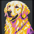 Golden Retriever in Royal Gold color palette, framed geometric layered art by WTX3D.