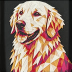 Golden Retriever in Royal Gold color palette, framed geometric layered art by WTX3D.