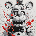 Animatronic bear horror framed layered 3D art with red accent splashes