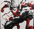 Framed 3D layered art piece featuring a stylized anime ninja character with spiky hair in an explosive action pose, wearing a distinct black and red costume with white accents.