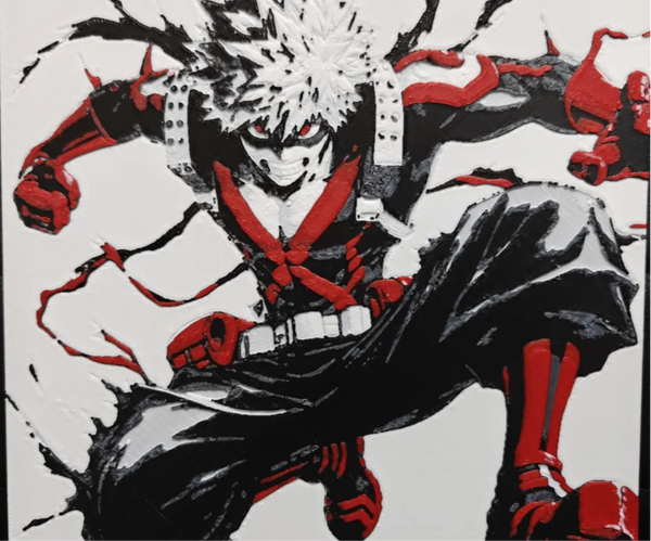 Framed 3D layered art piece featuring a stylized anime ninja character with spiky hair in an explosive action pose, wearing a distinct black and red costume with white accents.