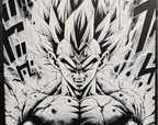 Black white power warrior framed layered 3D art with intense monochrome contrast