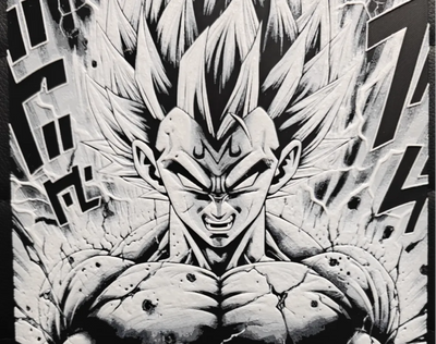 Black white power warrior framed layered 3D art with intense monochrome contrast