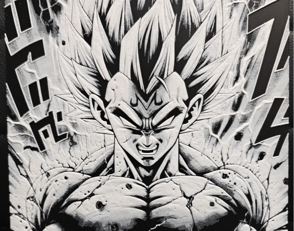 Black white power warrior framed layered 3D art with intense monochrome contrast