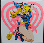 Framed 3D layered art piece featuring a charming illustration of a blonde anime magician girl character wearing a blue outfit with pink trim, holding a golden wand against a backdrop of stylized pink hearts.