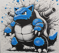 Blue cannon monster framed layered 3D art with bold blue accents