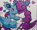 Blue and purple duo monster framed layered 3D art with heart accents