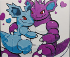 Blue and purple duo monster framed layered 3D art with heart accents