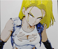Framed 3D layered art piece from image_8d217d.png featuring a detailed portrait of a cool female anime cyborg warrior character with short yellow-blonde hair and a confident gaze, wearing a white and blue vest over a dark top against a light background.