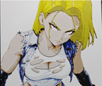 Framed 3D layered art piece from image_8d217d.png featuring a detailed portrait of a cool female anime cyborg warrior character with short yellow-blonde hair and a confident gaze, wearing a white and blue vest over a dark top against a light background.