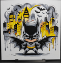 Framed 3D layered art piece featuring a stylized, mechanical-inspired illustration of a classic bat-themed dark superhero standing confidently against a stark, high-contrast yellow background.