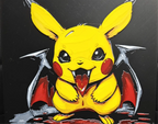 Electric bat creature framed layered 3D art with yellow body and bat wings