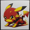 Framed 3D layered art piece featuring an adorable illustration of a yellow electric mouse character wearing a red superhero speedster suit with yellow lightning bolt accents in a running pose.