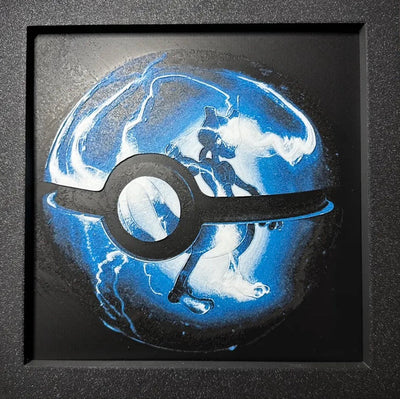 Framed 3D layered art piece featuring an element sphere in a blue palette.