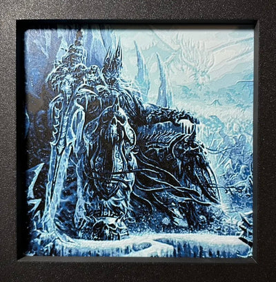 Framed 3D layered art piece featuring a fantasy ice king in a blue palette.