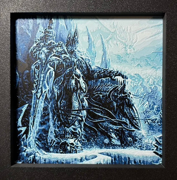 Framed 3D layered art piece featuring a fantasy ice king in a blue palette.
