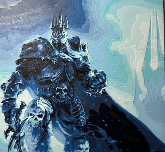 Framed 3D layered art piece featuring fantasy ice warrior in blue palette in a black frame
