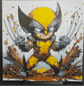 Framed 3D layered art piece featuring a dynamic cartoon illustration of a fierce comic book hero with extended sharp claws, wearing a classic yellow, blue, and black masked costume in an aggressive action pose.