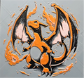 Fire dragon monster framed layered 3D art with orange flame accents and black wings