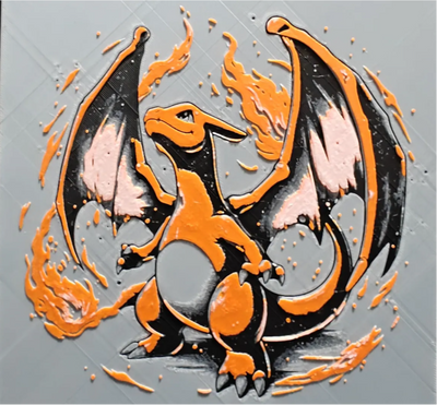 Fire dragon monster framed layered 3D art with orange flame accents and black wings